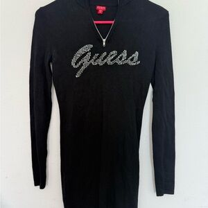 Guess Black Long Sleeve Rhinestone Logo Sweater